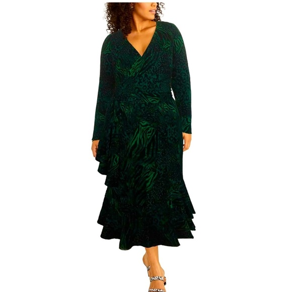 Women’s Dresses Size 1X RACHEL RACHEL ROY Green Belted Hidden Zipper Faux Wrap - Picture 3 of 9